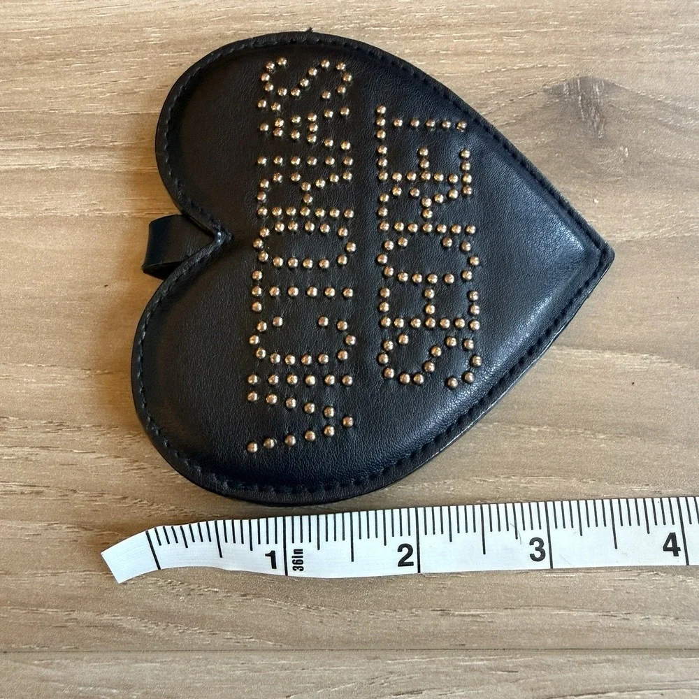 Victorias Secret BlackLeather Studded Heart Shaped Tag‎ Bag Charm Keychain